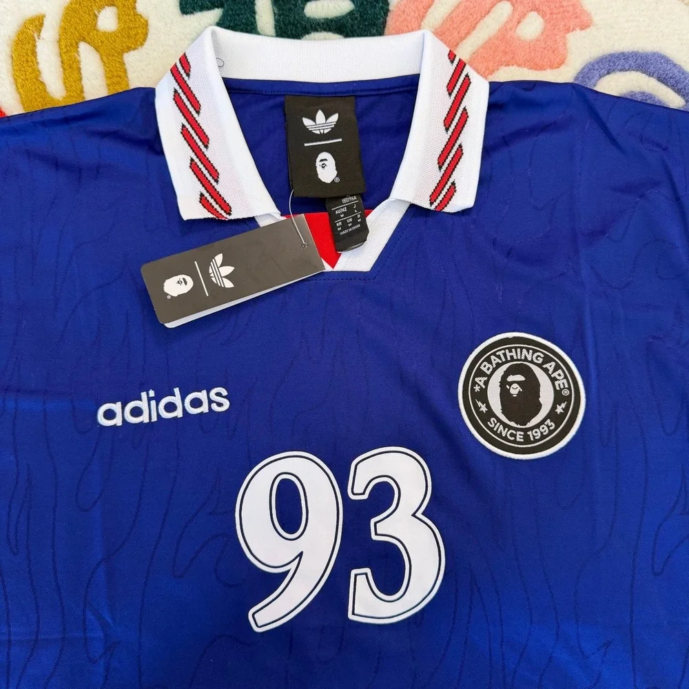 Adidas x BAPE SSL Flame Jersey Blue 93 Soccer Jersey Mens Size M